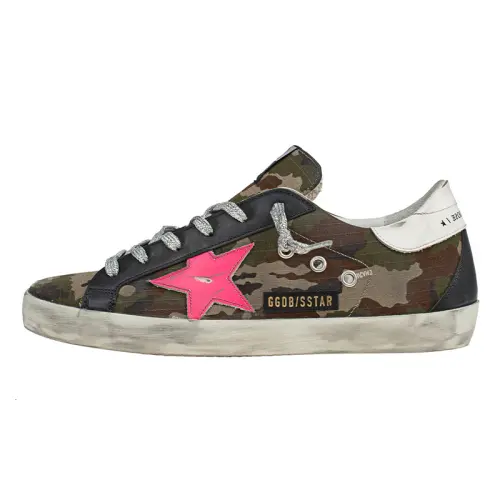Golden Goose Super-Star Distressed Black Denim Leopard Red Women's