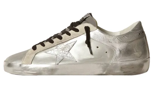 Golden Goose Super Star Leather Stylish Skateboarding Shoes Men's Silver Distressed
