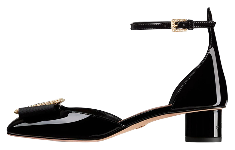 DIOR Idylle Patent Leather Chunky Heel Medium Heel Casual Shoes Women's Black