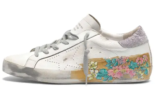Golden Goose Super Star Casual Shoes Women's White Silver Tail Distressed