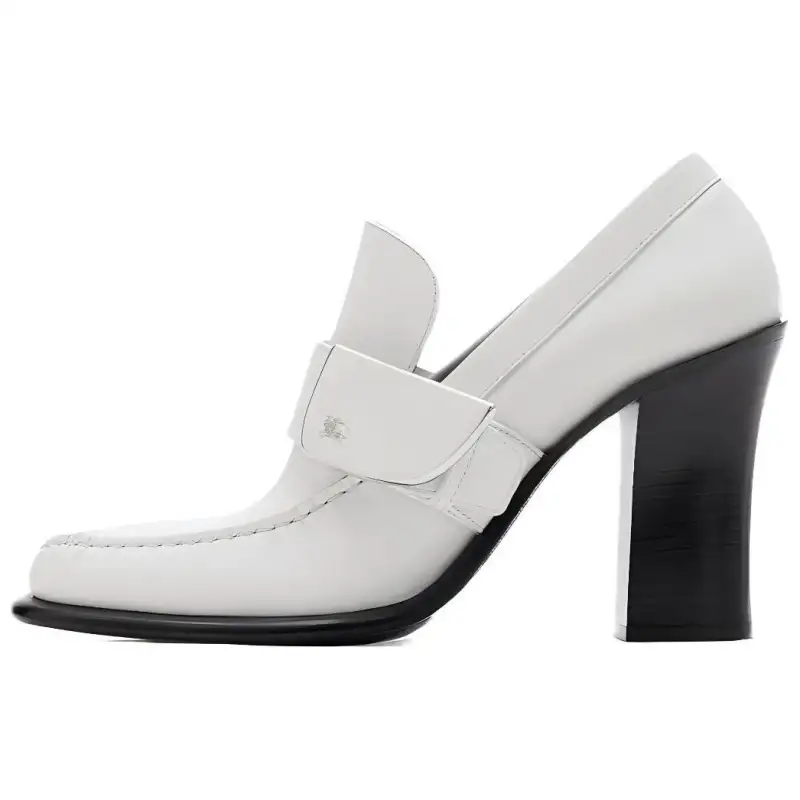 Burberry Leather Chunky Heel High Heels 9cm Women's White