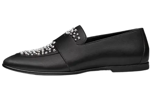 HERMES Ancora Leather Loafers Women's Black