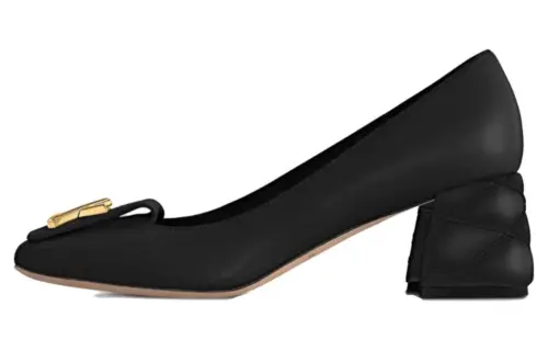 LOUIS VUITTON Shake Leather Chunky Heel High Heels 5.5cm Women's Black