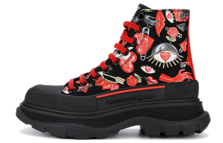 Женские ботинки Alexander McQueen Tread Slick (черно-красные)