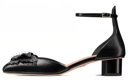 DIOR Leather Chunky Heel High Heels 3.5cm Women's Black