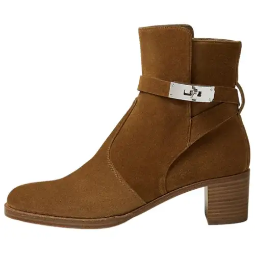HERMES Frenchie Leather Ankle Boots 5CM Women's Brown