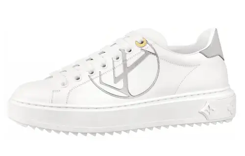 LOUIS VUITTON Time Out Cow Leather Stylish Skateboarding Shoes Women's White Gray