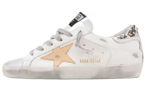 Golden Goose Super Star Casual Shoes Women's White Snakeskin Print Crystal Tail Distressed