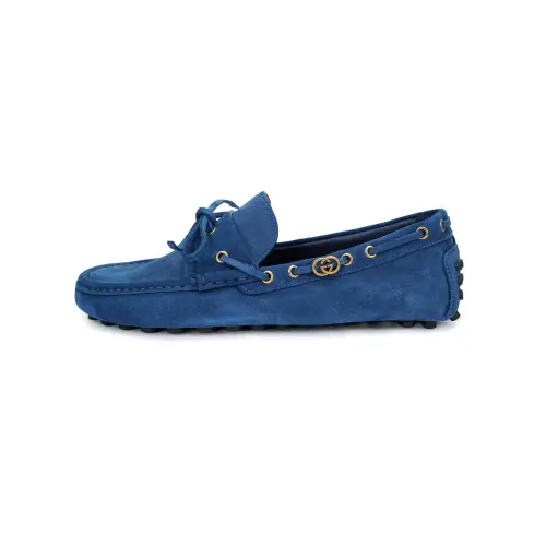 GUCCI Interlocking Suede Gommino Loafers Men's Blue