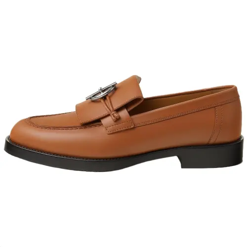 HERMES Impact Calfskin Loafers Women's Light Brown