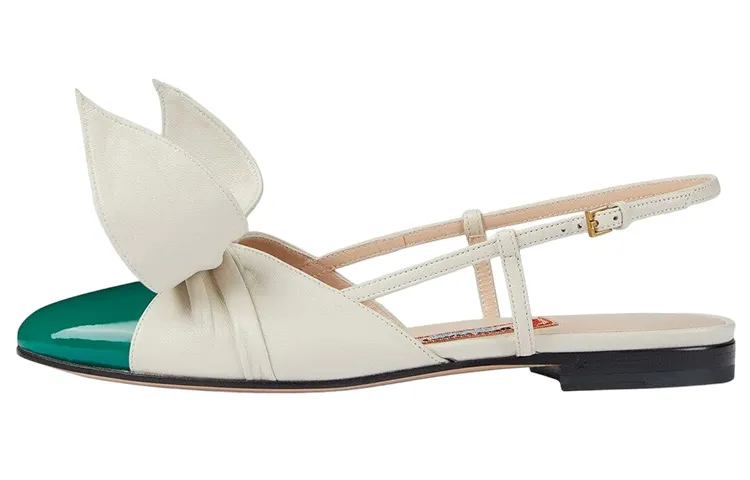 GUCCI Leather Flat Shoes Women's White Green Year Of The Rabbit Limited Edition