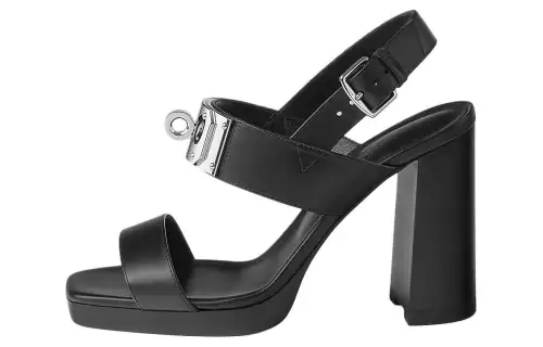 HERMES Ilona Leather One Strap Sandals 9cm Women's Black