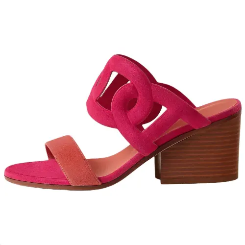 HERMES Lipari Slide Slippers 7cm Women's Rose Pink
