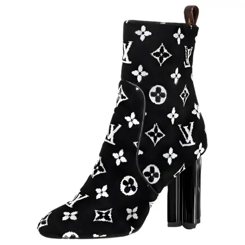 LOUIS VUITTON Silhouette Suede Ankle Boots 10cm Women's Black White