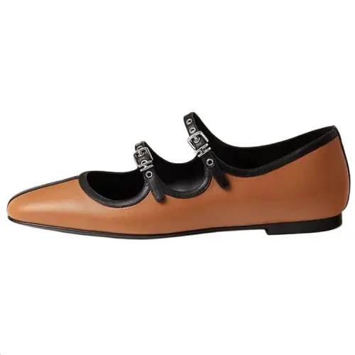 HERMES Lilia Flat Mary Jane Shoes 1CM Women's Natural Color