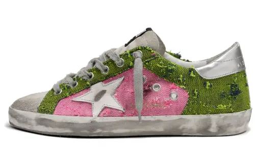 Golden Goose Super Star Low top Canvas Shoes Women's Pink Green Distressed