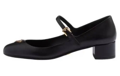 PRADA Leather Chunky Heel Mary Jane Shoes 3.5cm Women's Black