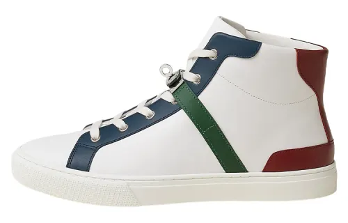 HERMES Leather High top Stylish Skateboarding Shoes Men's White