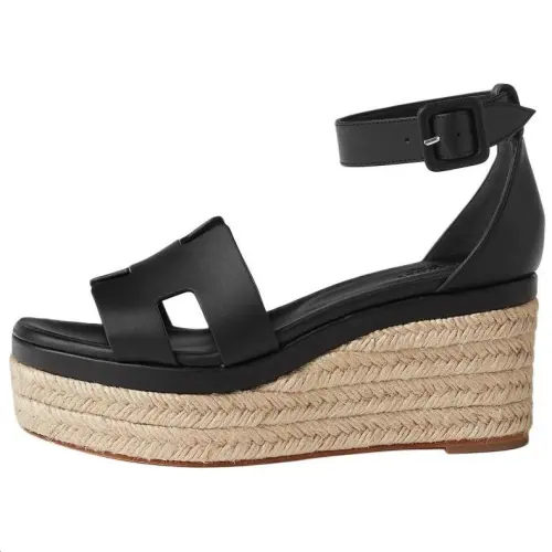 HERMES Elda One Strap Sandals 8cm Women's Black