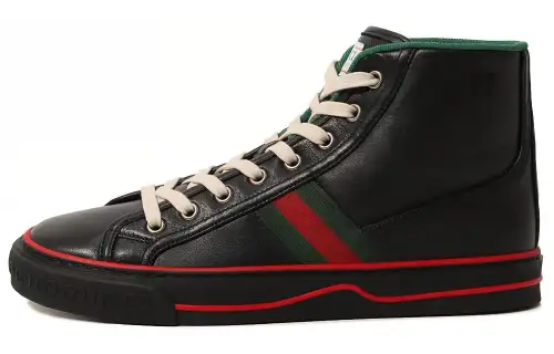 GUCCI Leather Lace Up Abrasion Resistant High top Skateboard Shoes Women's Black