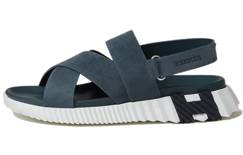 HERMES Electric Leather One Strap Sandals Men's Sky Blue