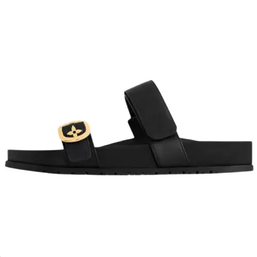 LOUIS VUITTON Bom Dia Slide Slippers Women's Black