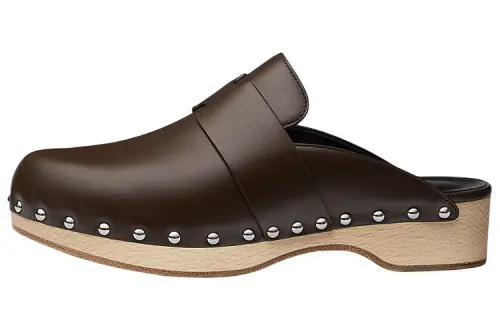 HERMES Calya Closed Toe Slippers Women's Umber