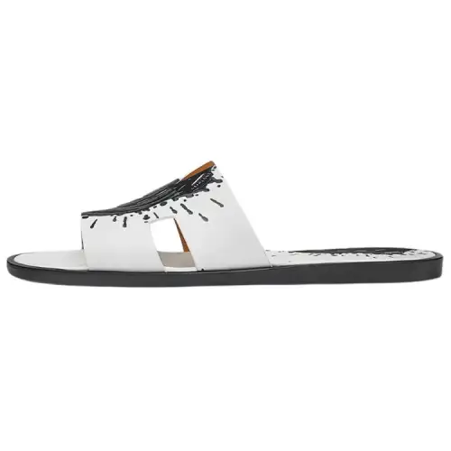 HERMES Izmir Calfskin Slide Slippers Men's White Black