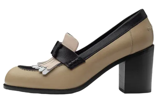 HERMES Sheepskin Chunky Heel High Heels 7cm Women's Gray
