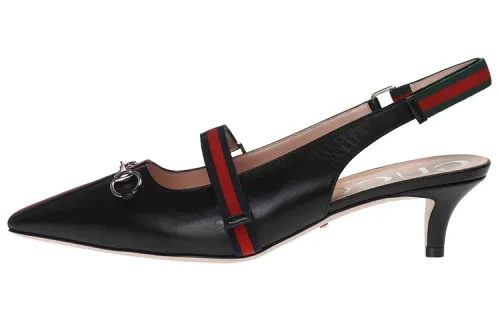 GUCCI Leather Horsebit Cone Heel High Heels Women's Black