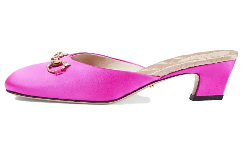 GUCCI Horsebit Rubber Sole Closed Toe Slippers Women's Fuchsia