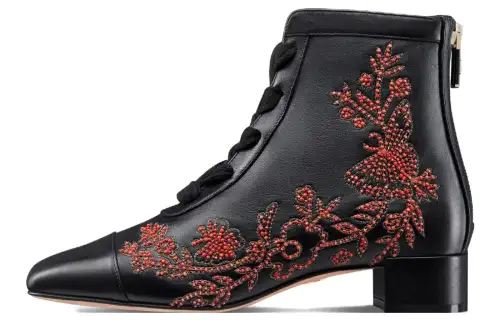 DIOR Naughtily D Leather Ankle Boots Women's Black Red