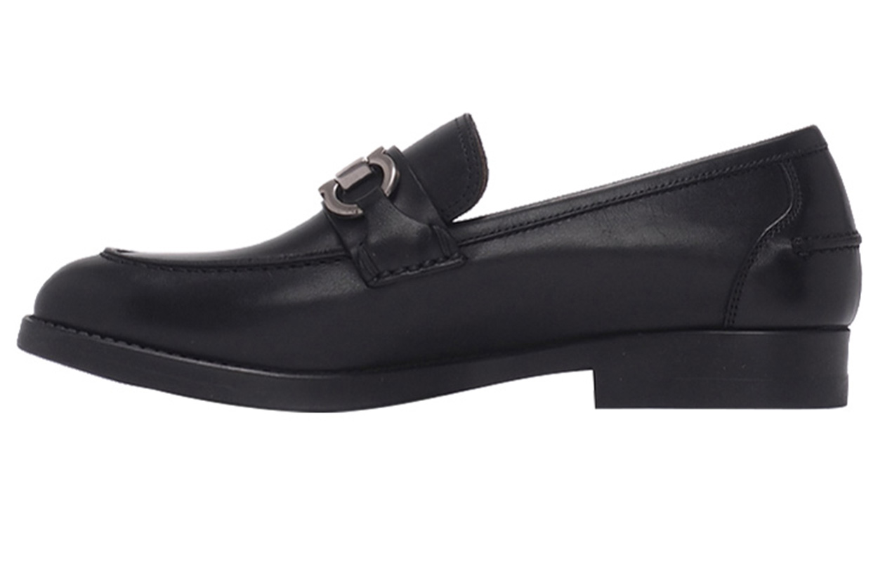 FERRAGAMO Gancini Leather Casual Shoes Men's Black