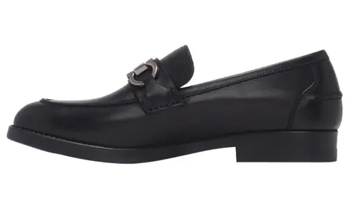 FERRAGAMO Gancini Leather Casual Shoes Men's Black