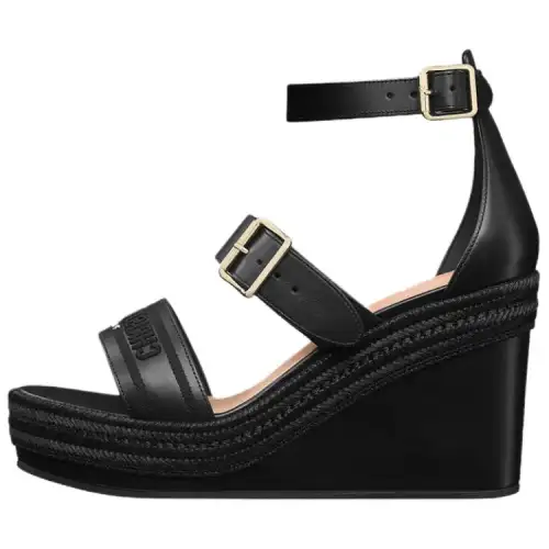 DIOR Dway Cotton Fabric One Strap Sandals 9.5cm Women's Black