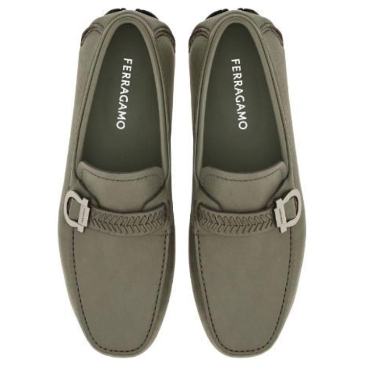 FERRAGAMO Gancini Sheepskin Loafers Men's Light Green