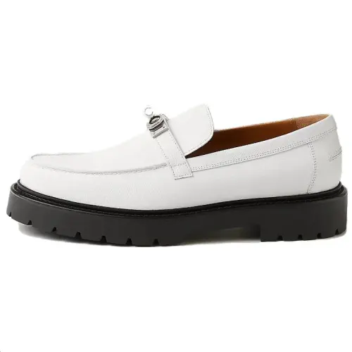 HERMES Icone Leather Loafers Men's White