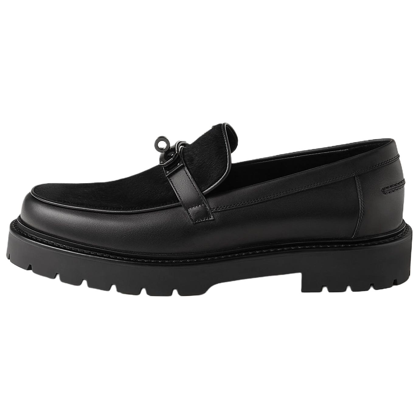 HERMES Icone Calfskin Loafers 3cm Men's Black