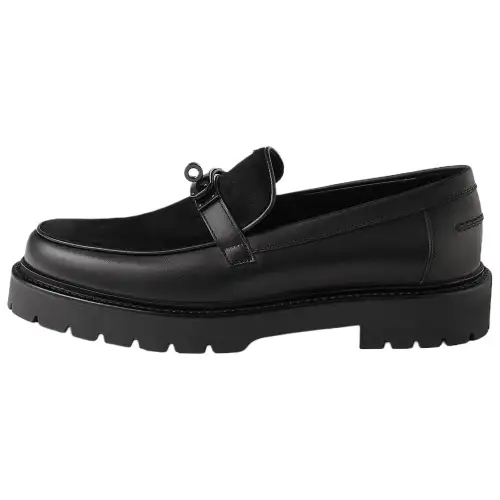 HERMES Icone Calfskin Loafers 3cm Men's Black