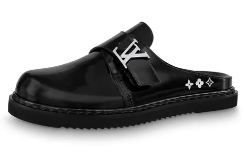 LOUIS VUITTON Easy Metal Detail Metal Closed Toe Slippers Men's Black