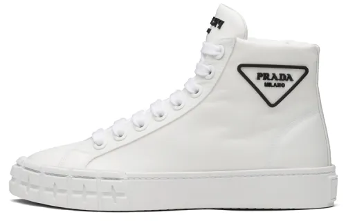 PRADA Wheel Fabric High top Skateboard Shoes Women's White Black