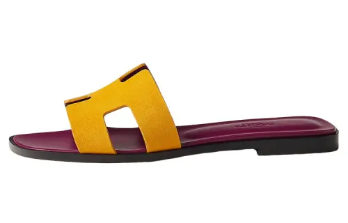 HERMES Oran Slip on Slide Slippers Women's Yellow