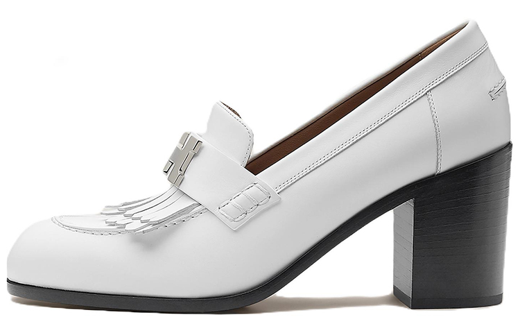 HERMES Elysee Calfskin Block Heel High Heels Women's White