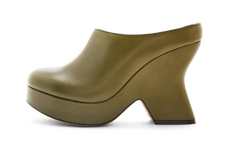 LOEWE Terra Leather Comfortable Stylish Sandal 11cm Women's Olive Green