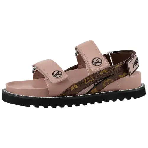 LOUIS VUITTON Paseo Comfort Leather Hook and loop Beach Sandals Women's Pink