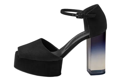 HERMES Fever 70 Chunky Heel One Strap Sandals Women's Black