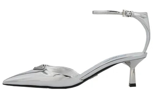 PRADA Leather Slim Heel High Heels Women's Silver