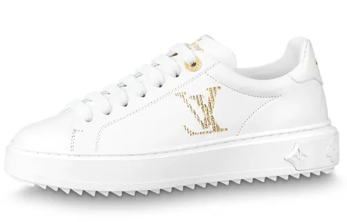 LOUIS VUITTON Time Out Cow Leather Athleisure Low top Stylish Skateboarding Shoes Women's White Gold