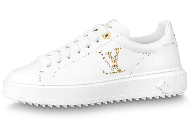 LOUIS VUITTON Time Out Cow Leather Athleisure Low top Stylish Skateboarding Shoes Women's White Gold