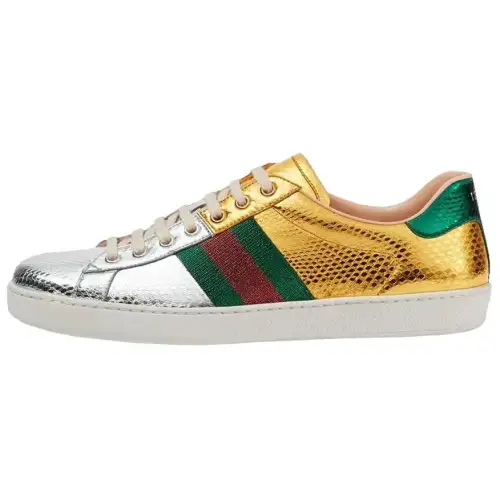 Gucci Ace Metallic Snakeskin 'Gold Silver'